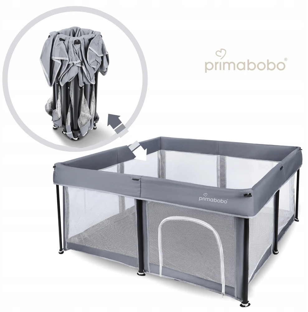 PRIMABOBO Kūdikių maniežas TINA Sulankstomas kelioninis Didelis 126x126cm Pilka