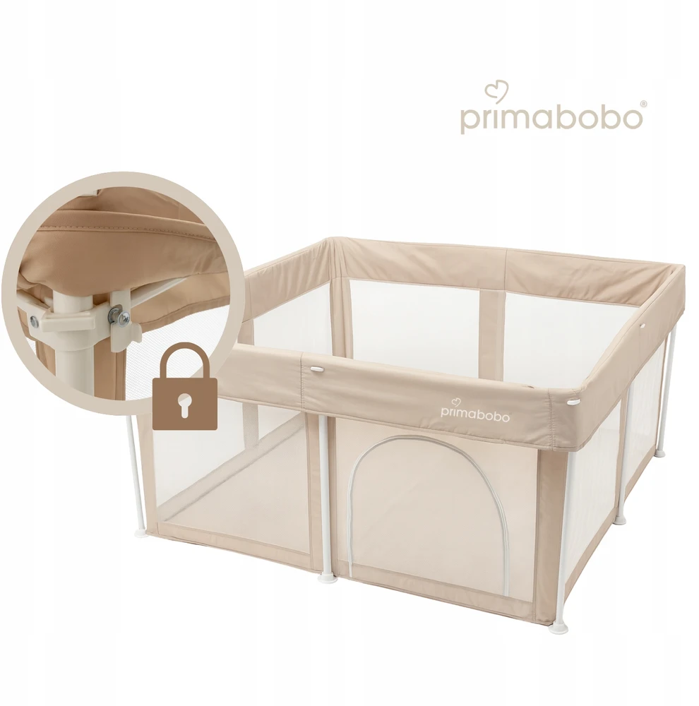 PRIMABOBO Kūdikių maniežas TINA Sulankstomas kelioninis Didelis 126x126cm Smėlio spalvos