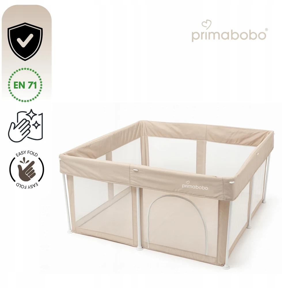 PRIMABOBO Kūdikių maniežas TINA Sulankstomas kelioninis Didelis 126x126cm Smėlio spalvos