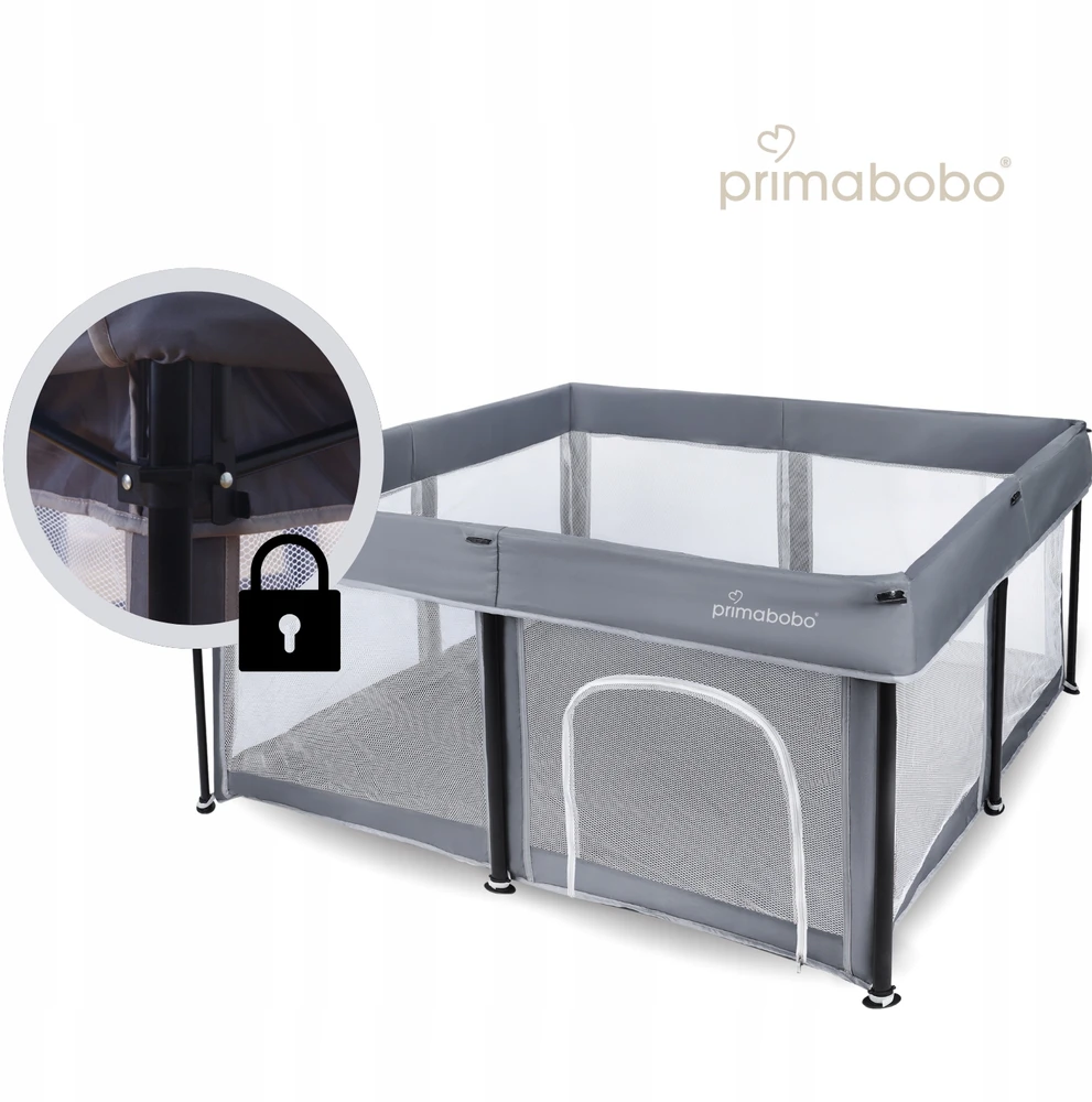 PRIMABOBO Kūdikių maniežas TINA Sulankstomas kelioninis Didelis 126x126cm Pilka