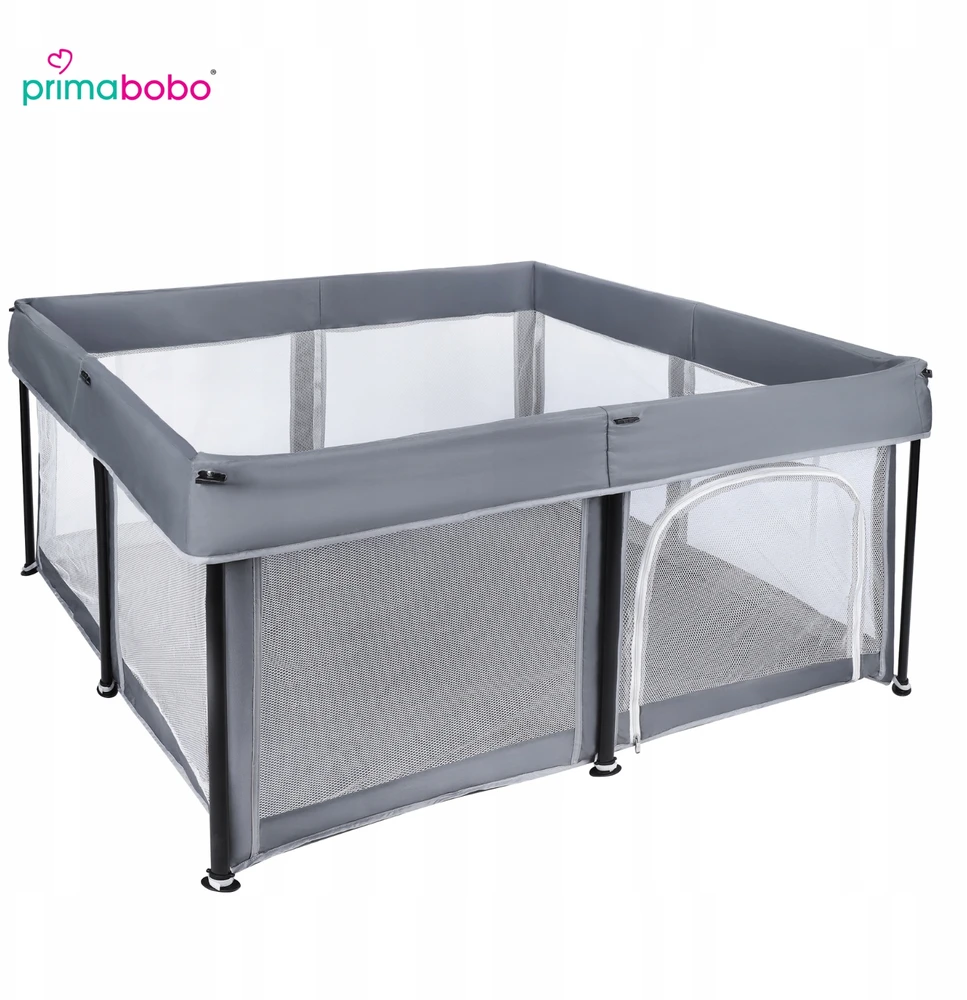 PRIMABOBO Kūdikių maniežas TINA Sulankstomas kelioninis Didelis 126x126cm Pilka