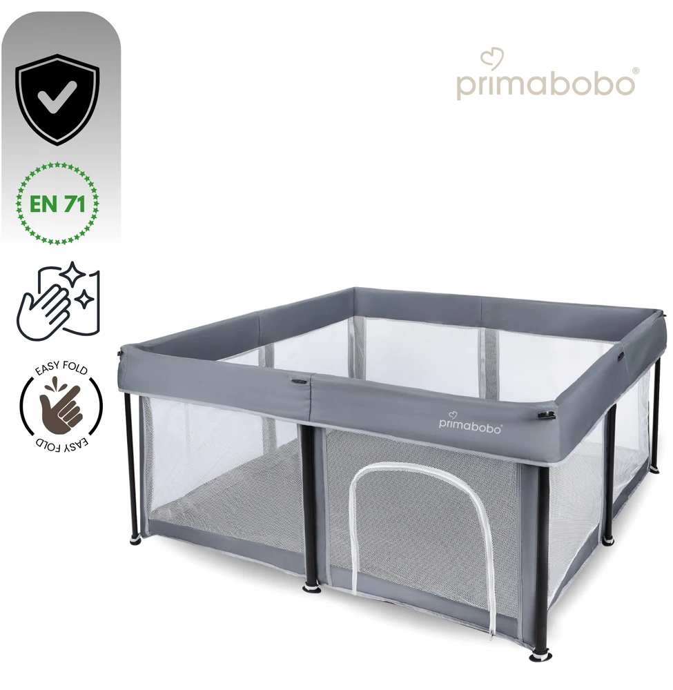 PRIMABOBO Kūdikių maniežas TINA Sulankstomas kelioninis Didelis 126x126cm Pilka
