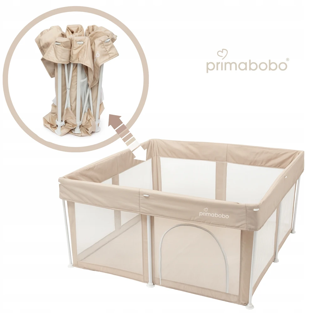 PRIMABOBO Kūdikių maniežas TINA Sulankstomas kelioninis Didelis 126x126cm Smėlio spalvos
