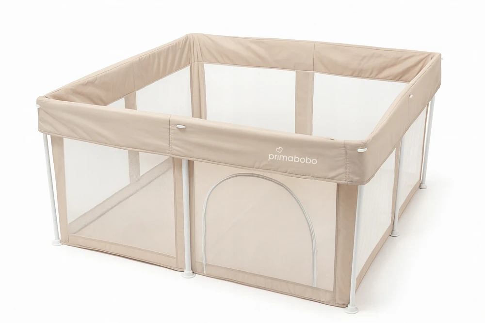 PRIMABOBO Kūdikių maniežas TINA Sulankstomas kelioninis Didelis 126x126cm Smėlio spalvos
