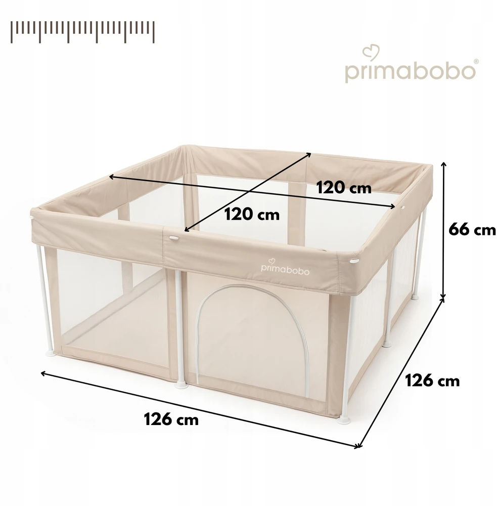 PRIMABOBO Kūdikių maniežas TINA Sulankstomas kelioninis Didelis 126x126cm Smėlio spalvos