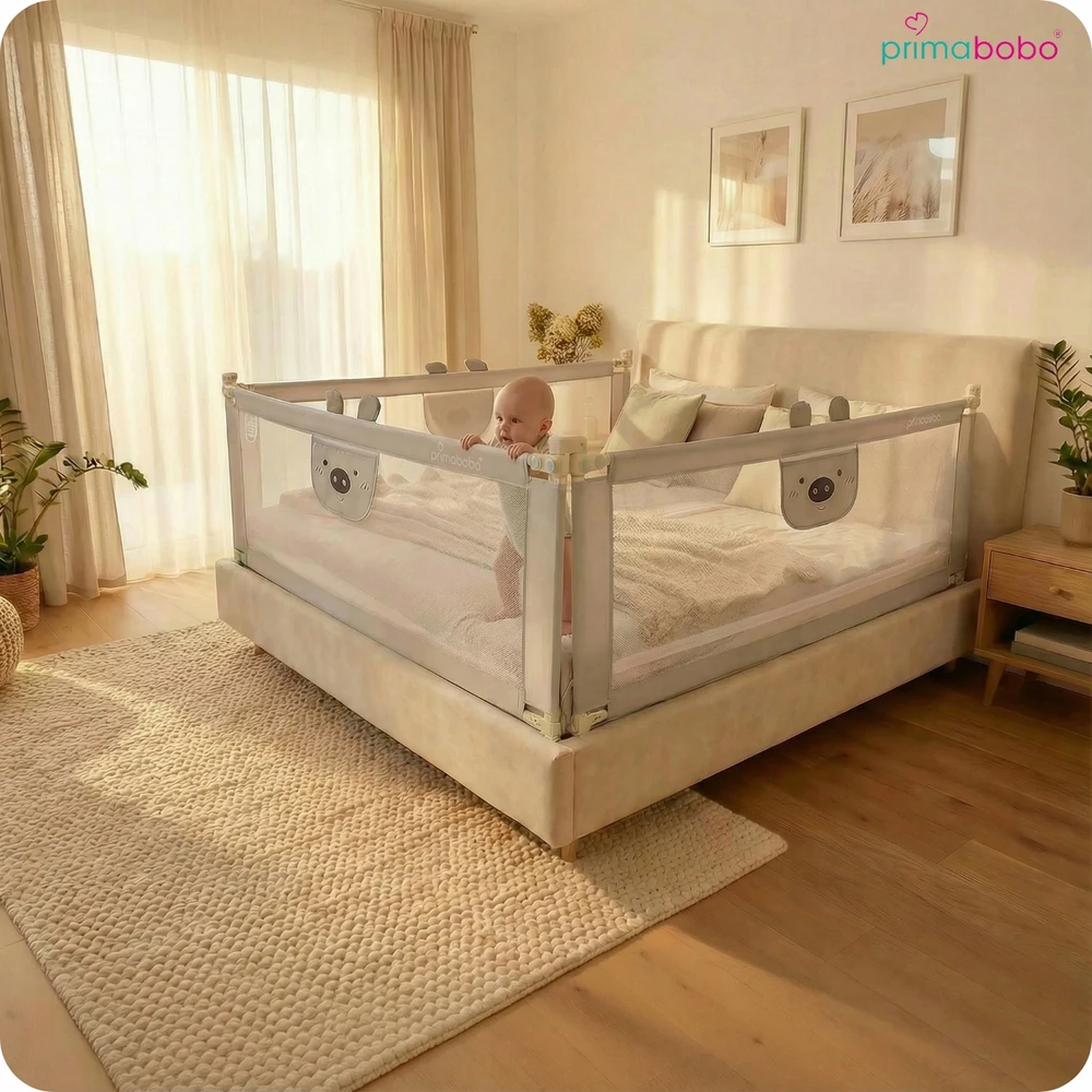 PRIMABOBO lovos apsauginis turėklas BEAR 200x180cm 3 vnt Sulankstomas PILKA