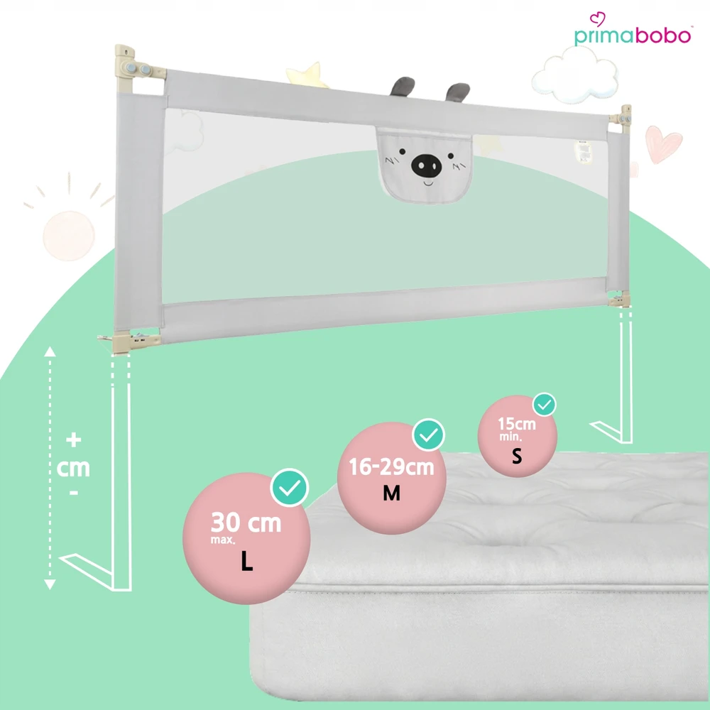 PRIMABOBO lovos apsauginis turėklas BEAR 200x160cm 3 vnt Sulankstomas PILKA