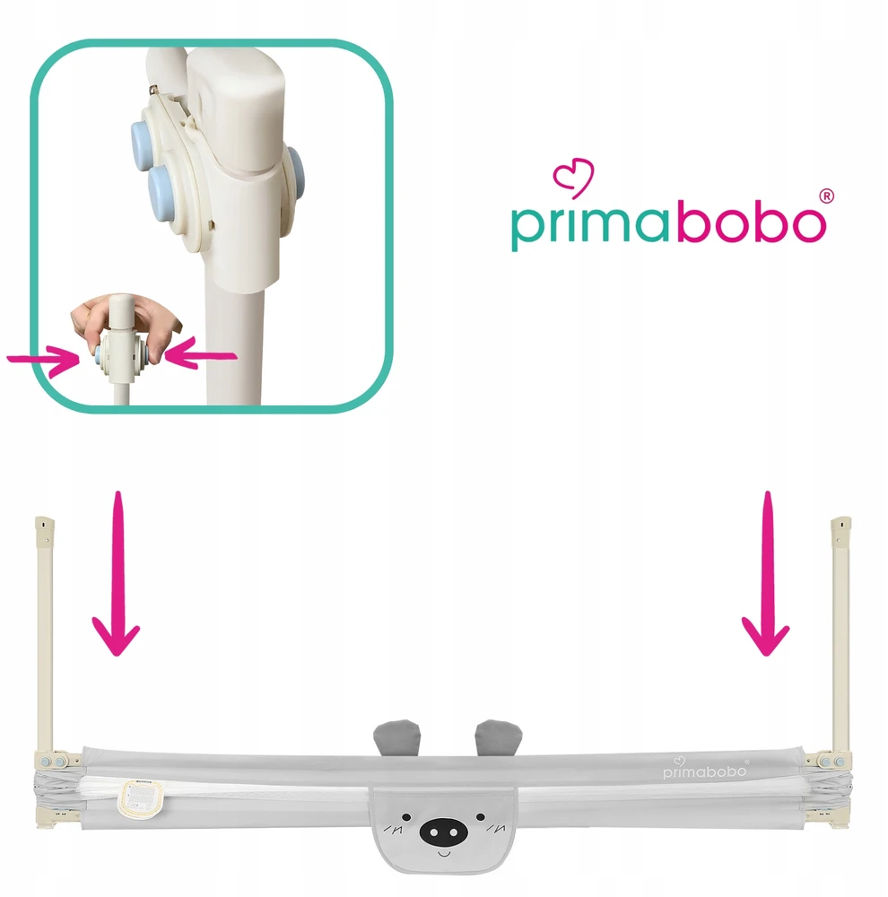 PRIMABOBO lovos apsauginis turėklas BEAR 200x160cm 3 vnt Sulankstomas PILKA