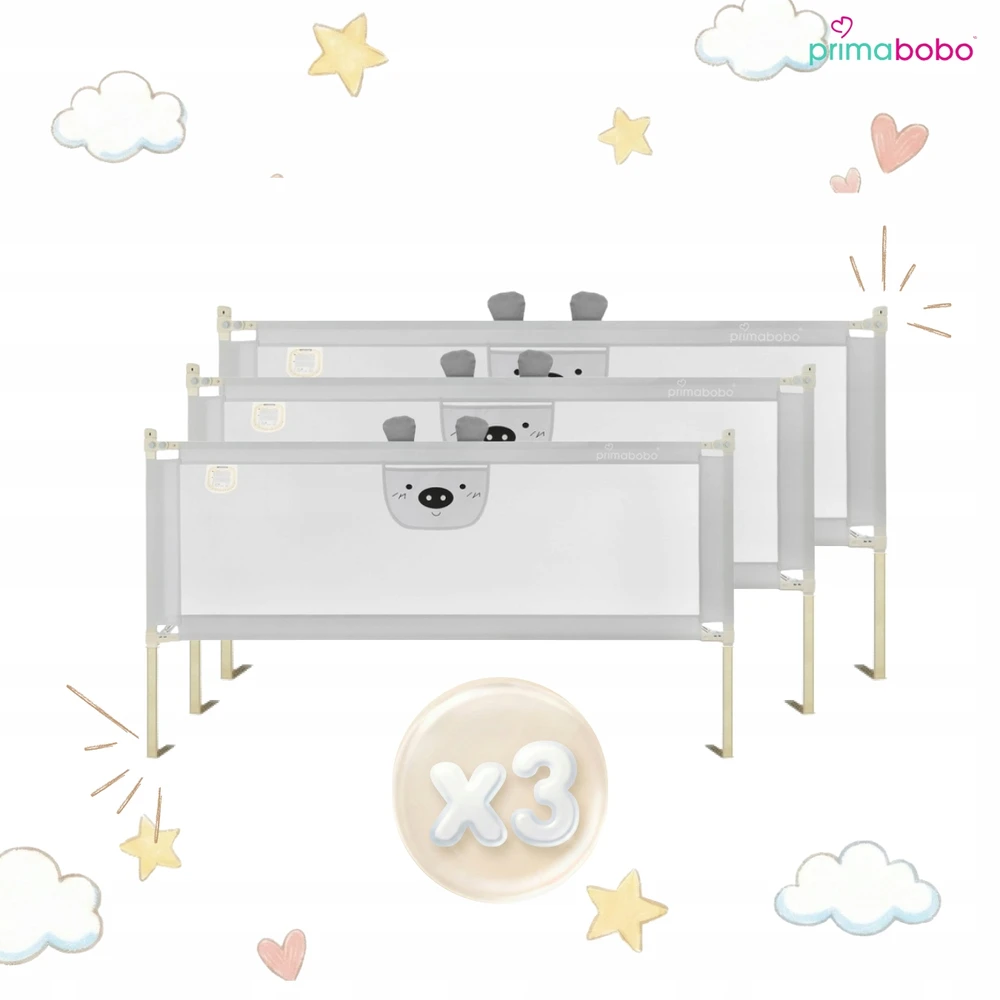 PRIMABOBO lovos apsauginis turėklas BEAR 200x180cm 3 vnt Sulankstomas PILKA