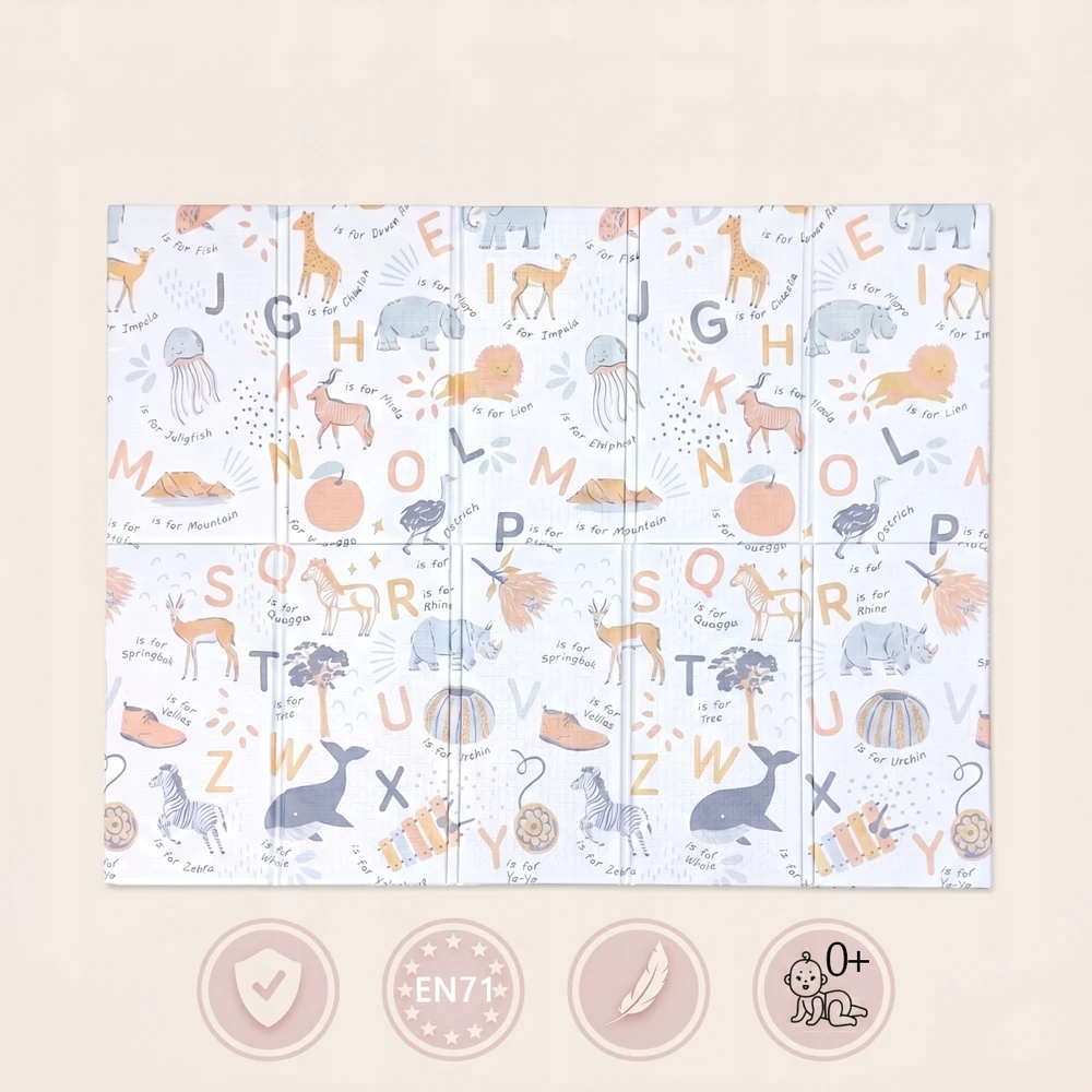 PRIMABOBO Porolono kilimėlis vaikams 120x180 Dvipusis sulankstomas + krepšys BEIGE