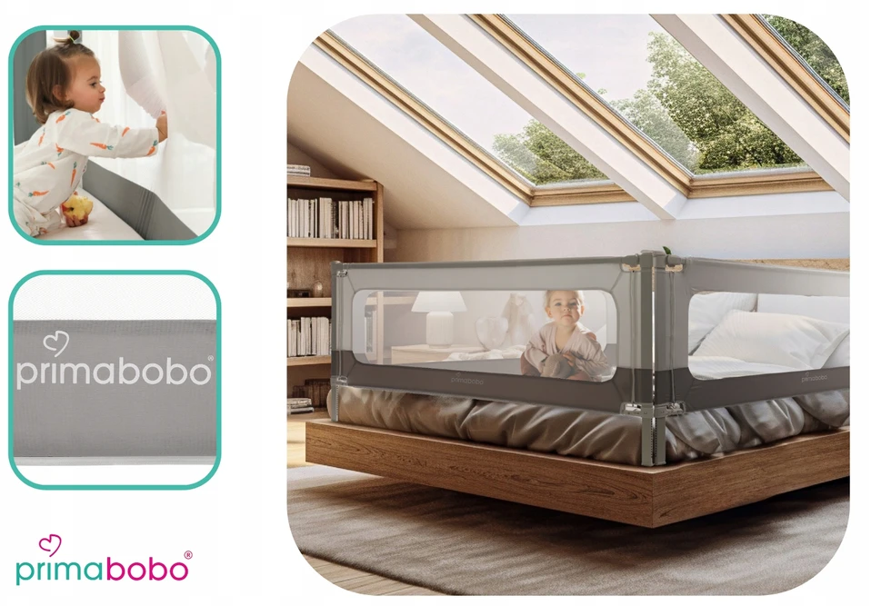 PRIMABOBO VELVO lovos bėgelis 160cm, apsauginis užvalkalas vaikams PILKA
