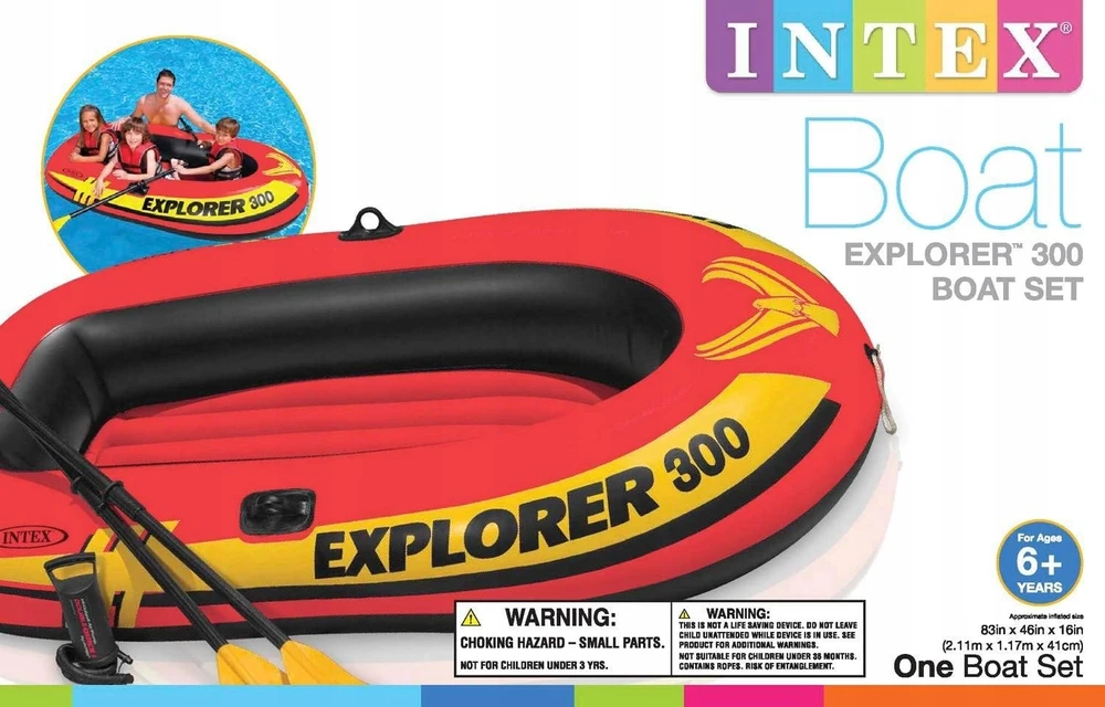 Oars Intex Explorer Pro 300 komplektas pripučiama valtis su irklais ir siurbliu Raudona/Geltona
