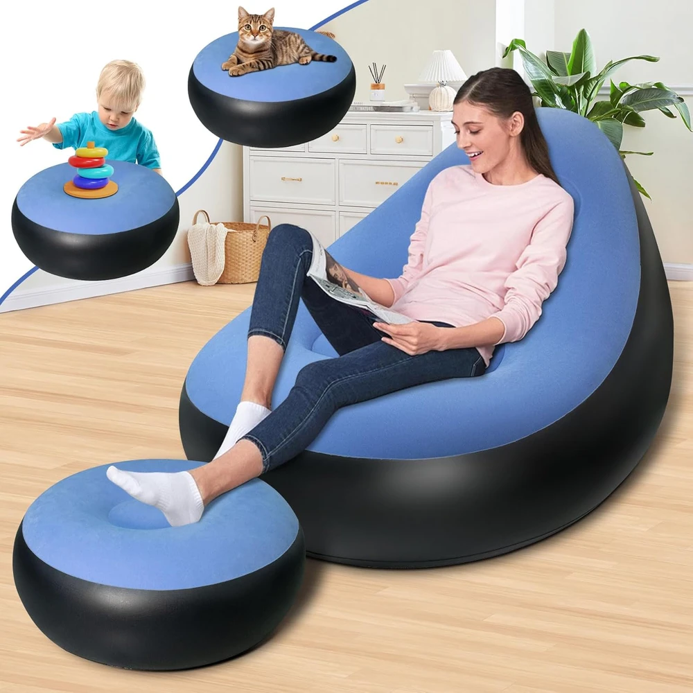 Pripučiama paplūdimio sofa, pripučiama kėdė su atrama kojoms, pripučiamas šezlongas