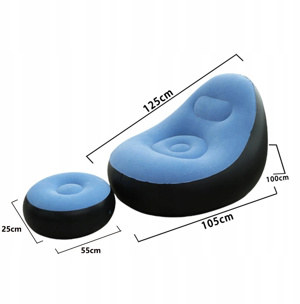 Pripučiama paplūdimio sofa, pripučiama kėdė su atrama kojoms, pripučiamas šezlongas