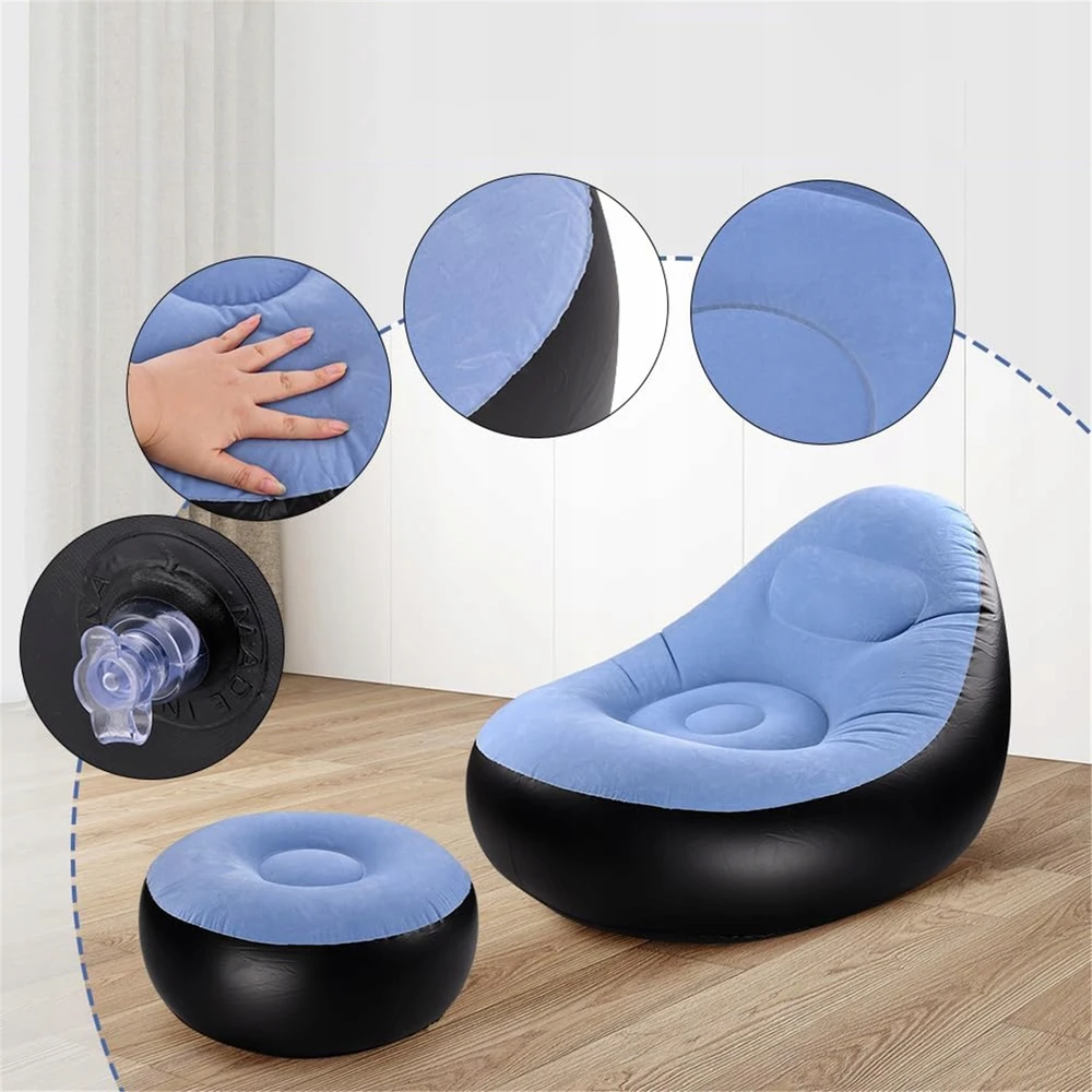 Pripučiama paplūdimio sofa, pripučiama kėdė su atrama kojoms, pripučiamas šezlongas