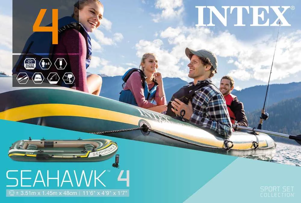 Pripučiama keturvietė valtis Intex Seahawk 4 Set,  pilnas komplektas