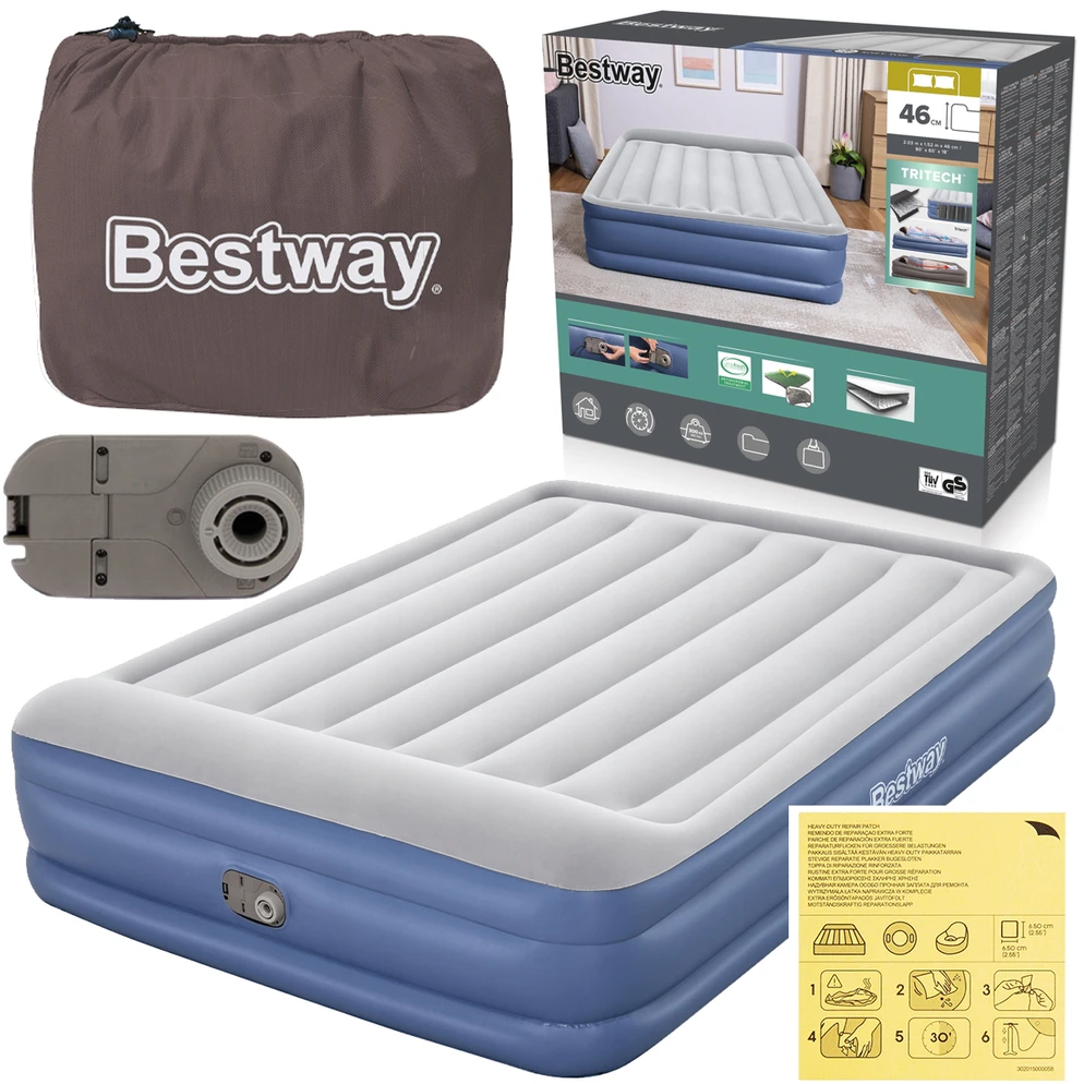 Pripučiamas čiužinys, dvigulė aukšta miegamoji lova su elektroniniu siurbliu Bestway 67630