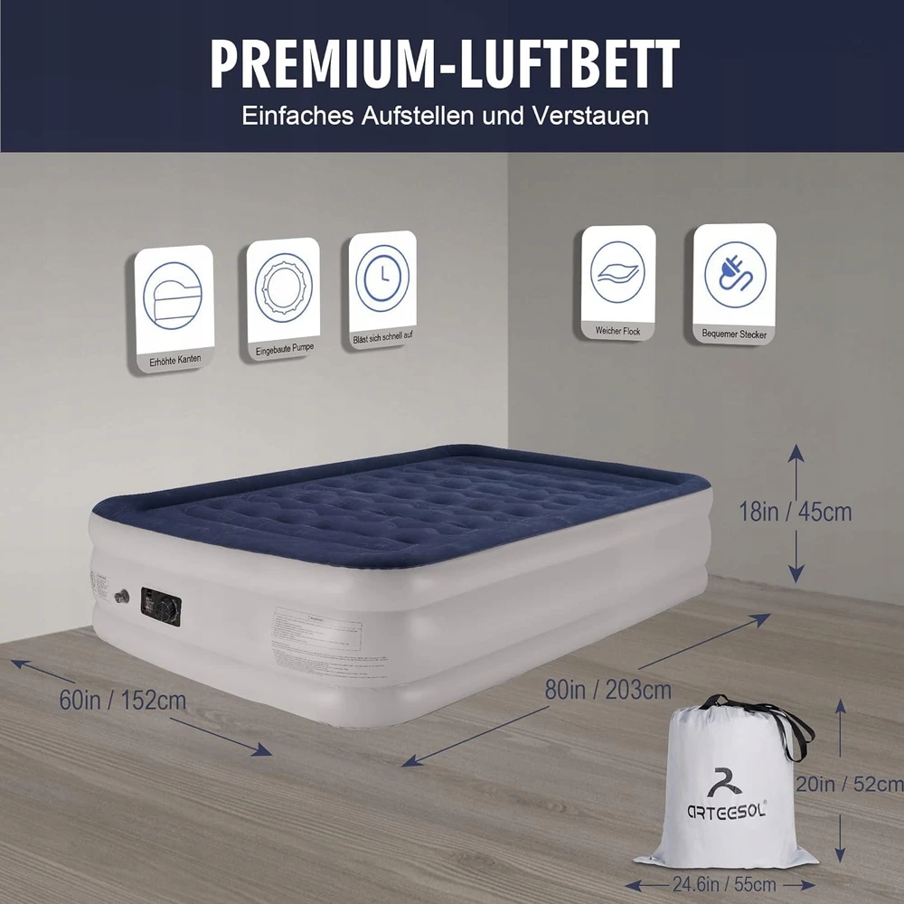 Pripučiamas čiužinys dvigulė lova su elektrine pompa 203x152 cm ARTEESOL