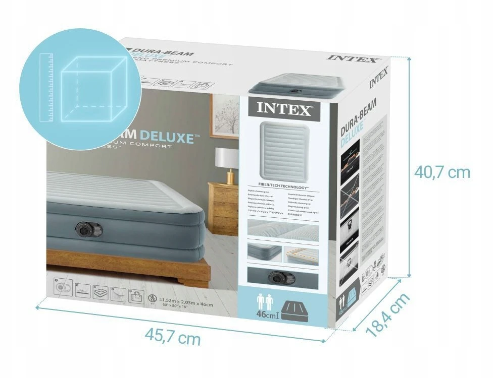 Pripučiamas čiužinys, dvigulė miegamoji lova su pompa 230V Intex 64824ND
