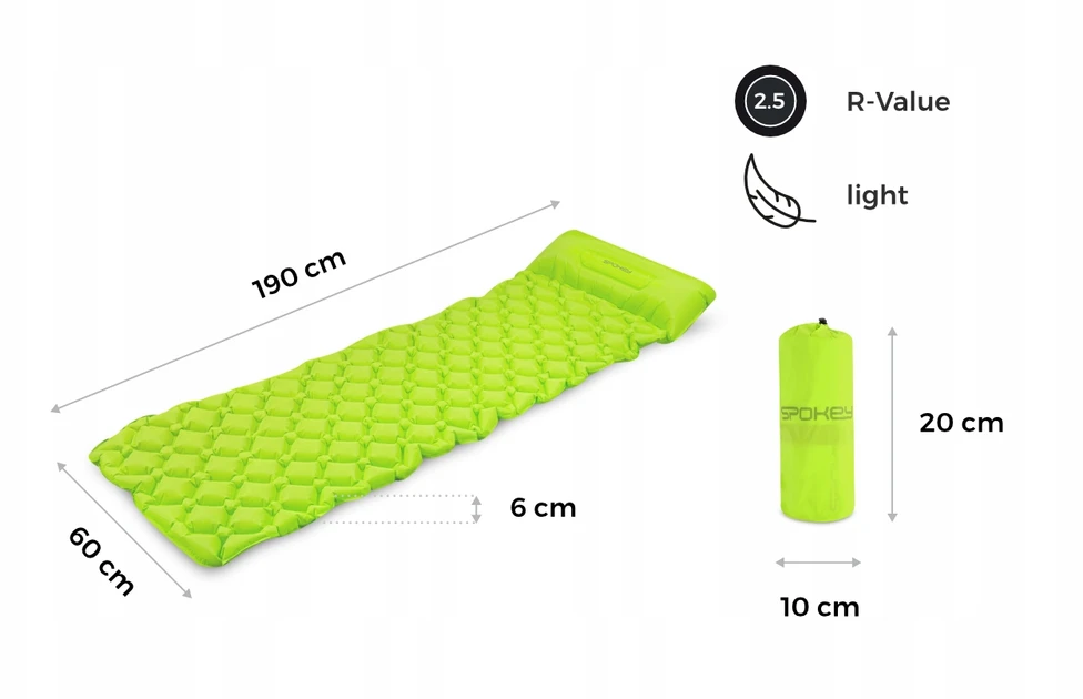 Čiužinys Ypač lengvas turistinis kilimėlis Spokey Air Bed, žalias