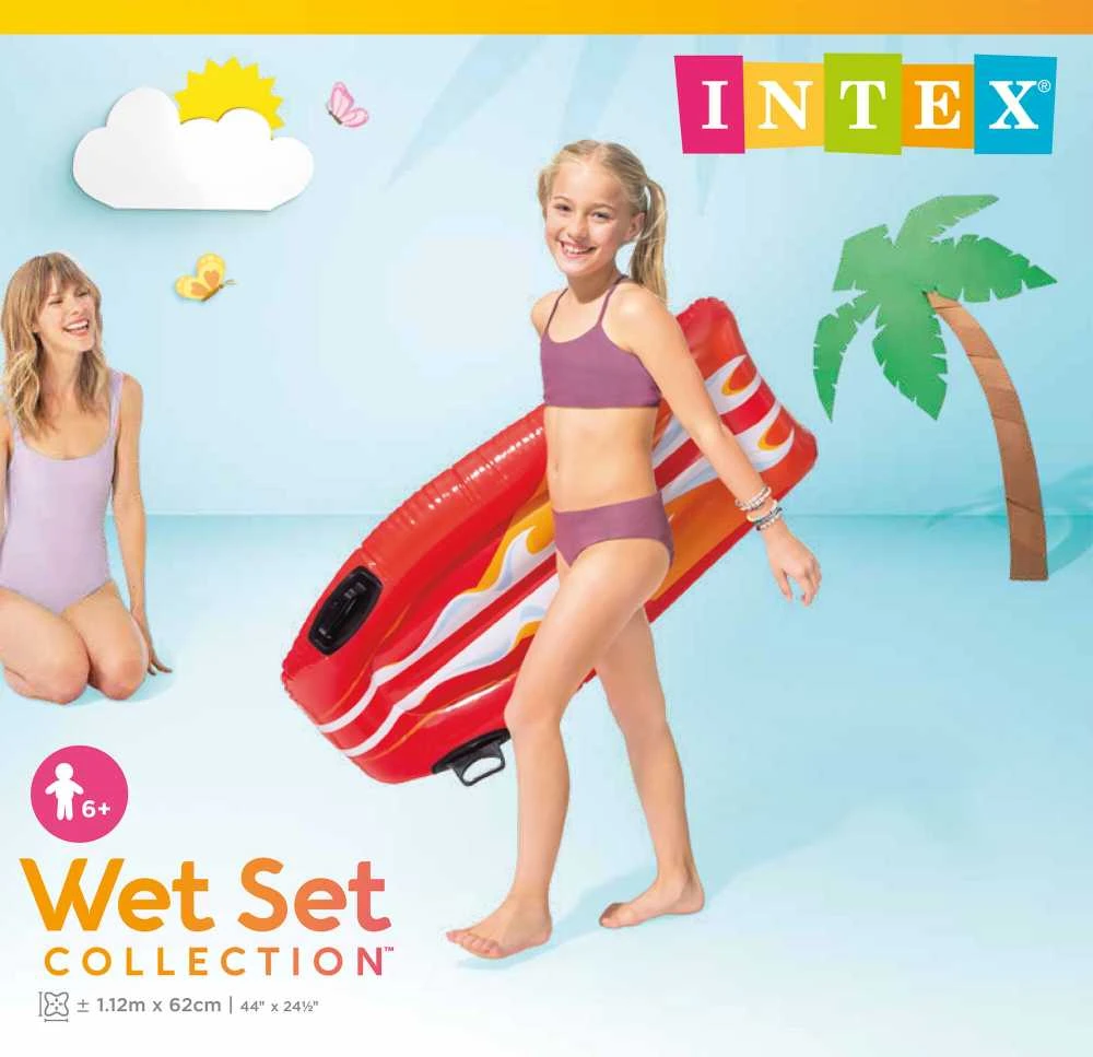 Intex Inflatable Swimming Board Joy Riders Raudona/Baltas , Geltona/Baltas, Age 6+, 112 x 62 cm