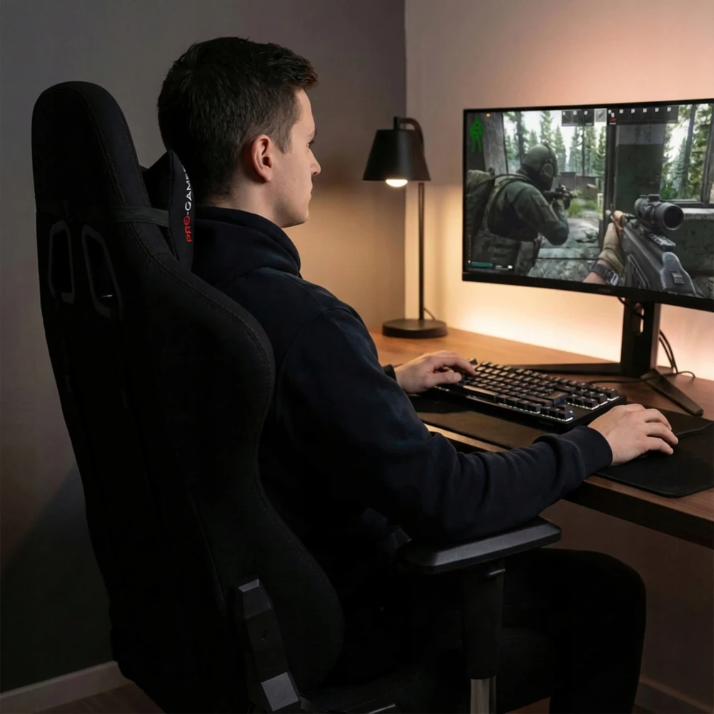 Pro Gamer Fotel GAMINGOWY Biurowy Obrotowy Raptor Juodas Krzesło Biurowe Gamingowe