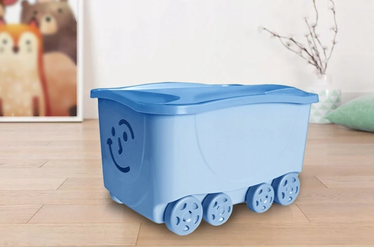 Product Placement PUDEŁKO NA ZABAWKI POJEMNIK PLASTIKOWY 47,5 L KÓŁKA POKRYWA Mėlynas