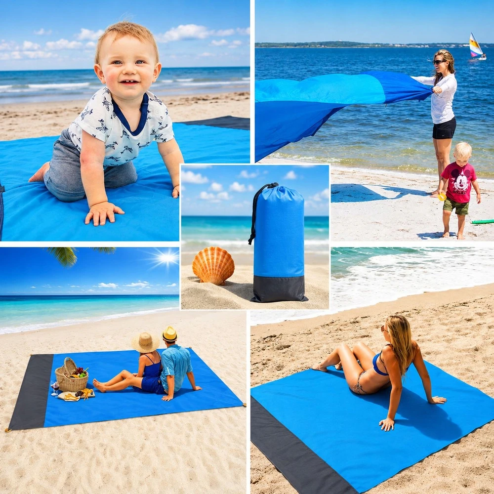 Profi ID BEACH KILMĖS PIKNIKO ANTLODĖ PAPLŪDŽIO KEMPINGAS 210 x 200 cm DIDELIS ATSPIRUS VANDENIUI + DĖKLAS