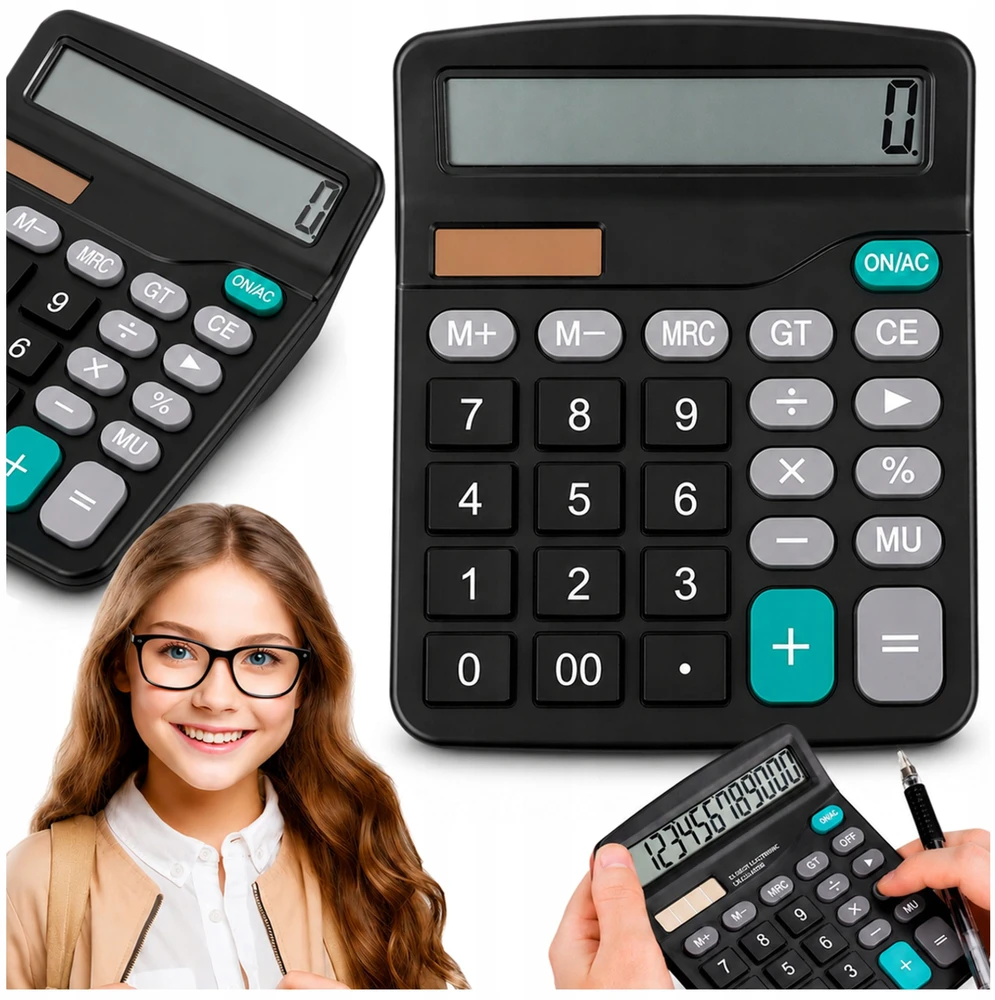 Profi Id KALKULATOR BIUROWY SZKOLNY JUODA DUŻY LCD DUŻE CYFRY 12-CYFROWY KK-837B V6
