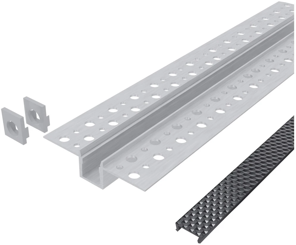 Avide įleidžiamas aliuminio profilis vidiniam kampui 46.8x24mm su juodu dangteliu, 1m