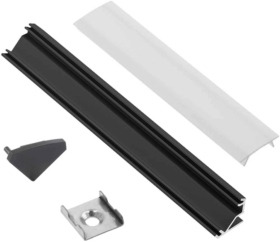 Aliuminio profilis LED juostai EUROLIGHT, kampinis, juodos spalvos, 1m kompl