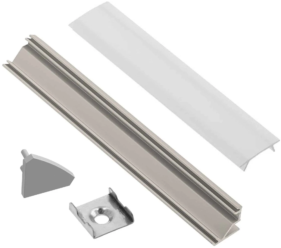 Aliuminio profilis LED juostai EUROLIGHT, kampinis, pilkos spalvos, 1m kompl