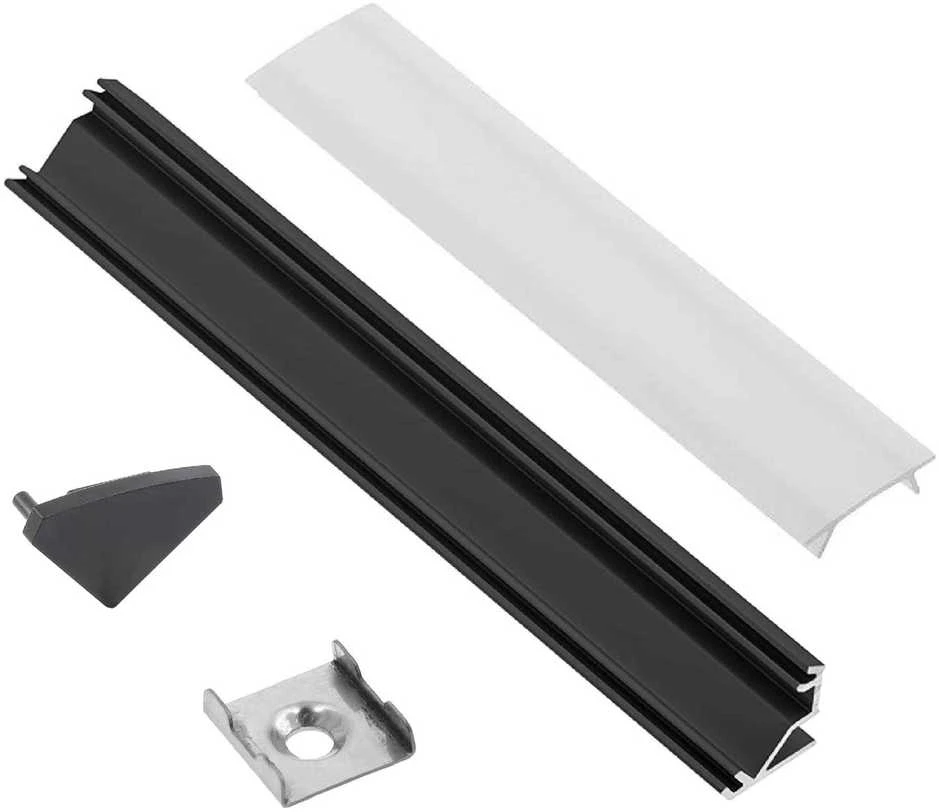 Aliuminio profilis LED juostai EUROLIGHT, kampinis, juodos spalvos, 2m kompl
