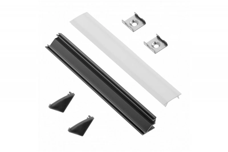 Aliuminio profilis LED juostai EUROLIGHT, kampinis, juodos spalvos, 2m kompl