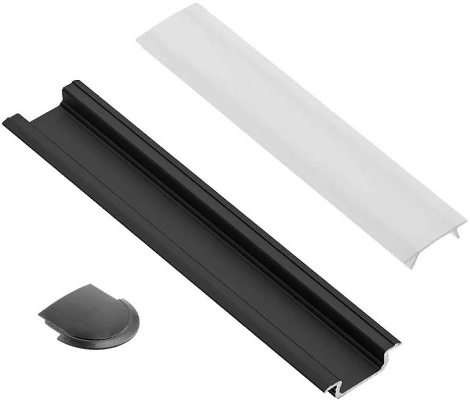 Aliuminio profilis LED juostai EUROLIGHT, įfrezuojamas, juodos spalvos, 2m kompl