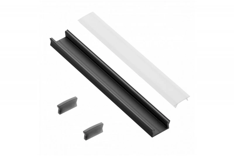 Aliuminio profilis LED juostai EUROLIGHT, virštinkinis, juodos spalvos, 1m kompl
