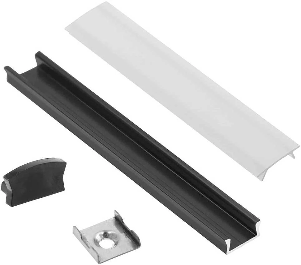 Aliuminio profilis LED juostai EUROLIGHT, virštinkinis, juodos spalvos, 2m kompl
