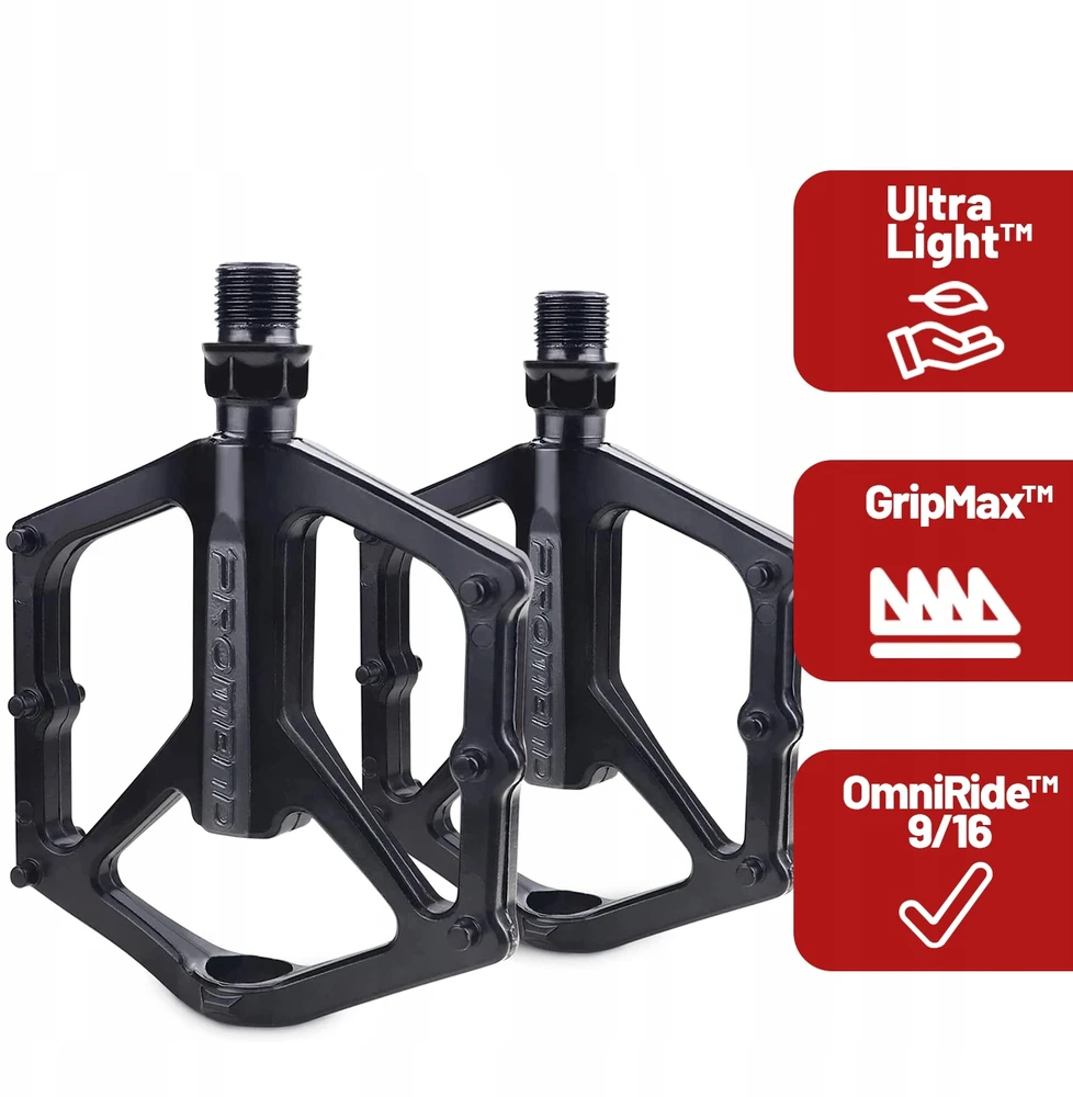 Promend Platforminiai dviračių pedalai MTB trekingo dviračiams, aliuminiai, juodi, lengvi