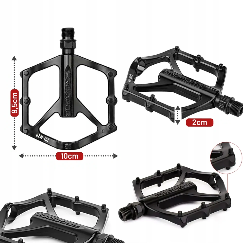 Promend Platforminiai dviračių pedalai MTB trekingo dviračiams, aliuminiai, juodi, lengvi