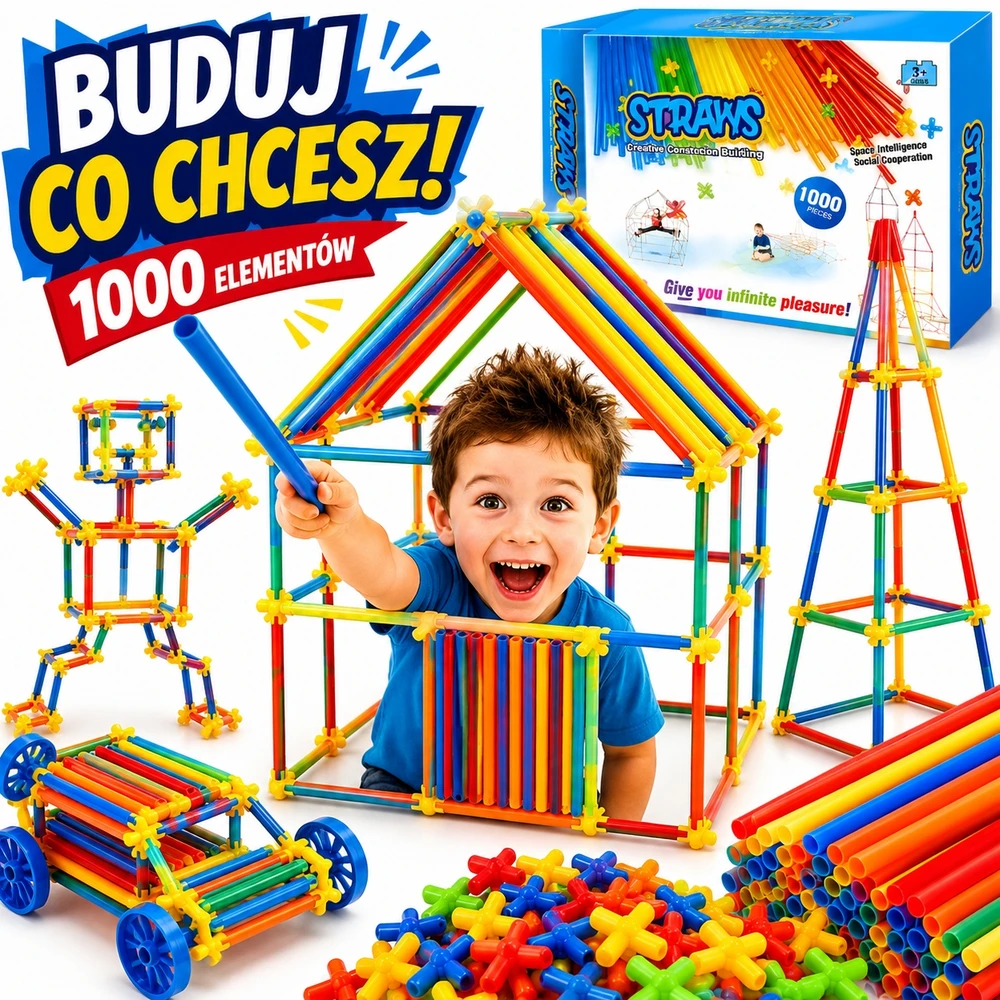Pronice KLUOKLIAI, KONSTRUKCINIAI ŠIAUDAI, KŪRYBINĖS STATYBOS LAZDOS, RINKINYS 1000 vnt.