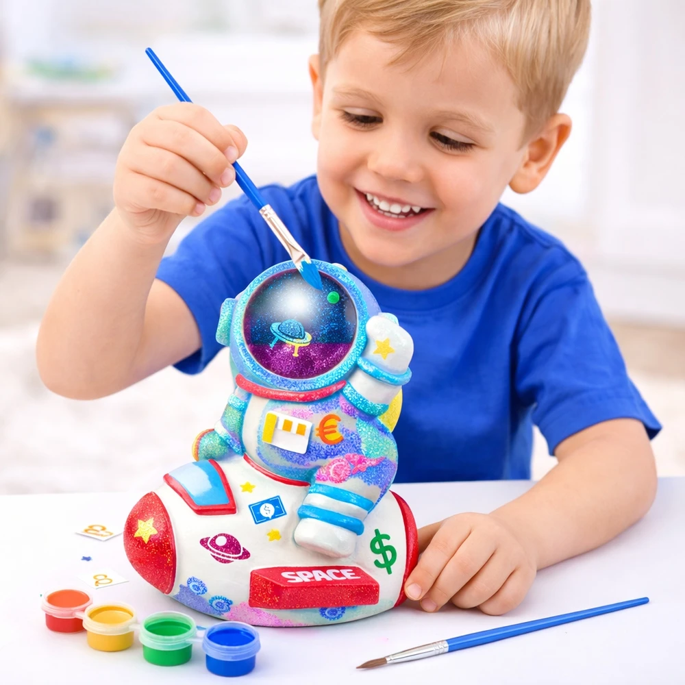 Pronice PIGGY BOX ASTRONAUT SPACE KŪRYBINIS RINKINYS TAPYBA DAŽAI LIPDUKAI GIPSAS