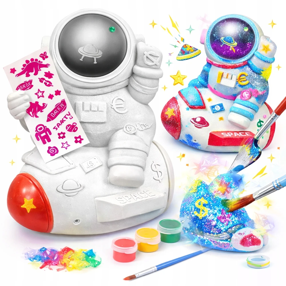 Pronice PIGGY BOX ASTRONAUT SPACE KŪRYBINIS RINKINYS TAPYBA DAŽAI LIPDUKAI GIPSAS