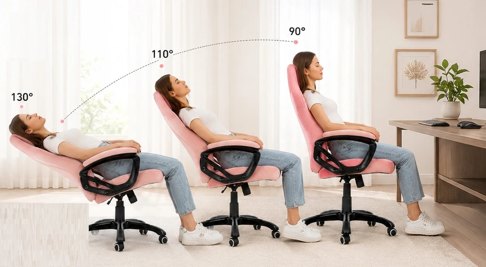 Prototype Fotel sukamasis gabinetowy do biura pracowni rožinė welurowy oddychający