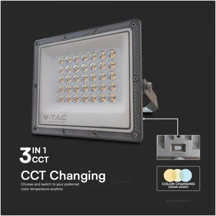 V-tac 30W LED prožektorius, pilkas, 3000/4000/6500K