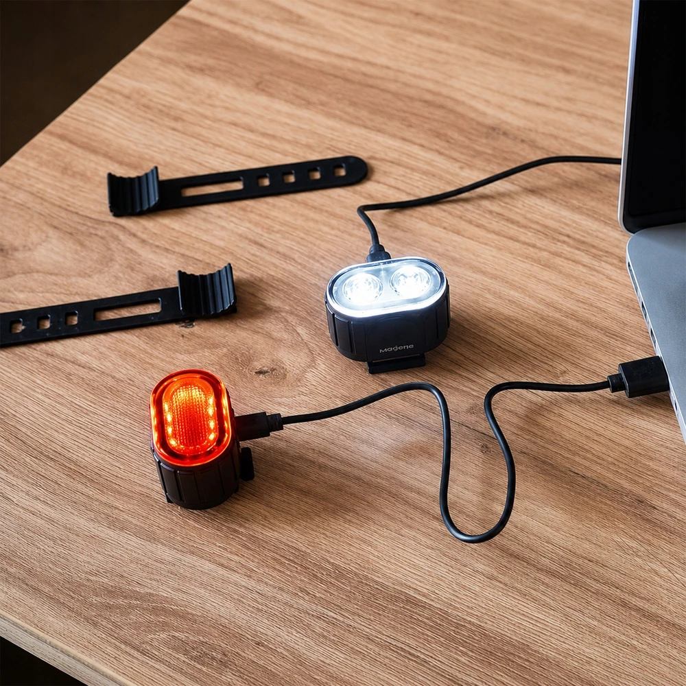 Przydasiepl DVIRAČIO LEMPAS PRIEKINĖ GALINĖ LED DVIRAČIO ŠVIESOS VARANKA GALINGAS USB