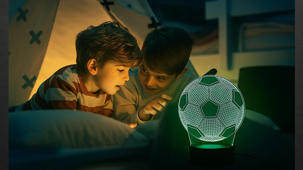 Przydasiepl LED 3D FUTBOLO LEMPAS, DEKORATYVINĖ VAIKŲ STALO, USB + NUOTOLINIO PULTAS