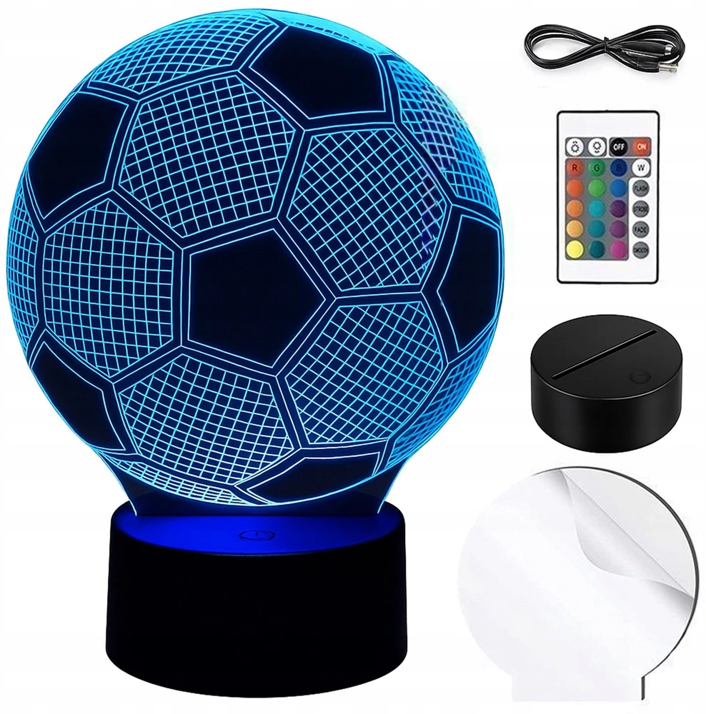 Przydasiepl LED 3D FUTBOLO LEMPAS, DEKORATYVINĖ VAIKŲ STALO, USB + NUOTOLINIO PULTAS