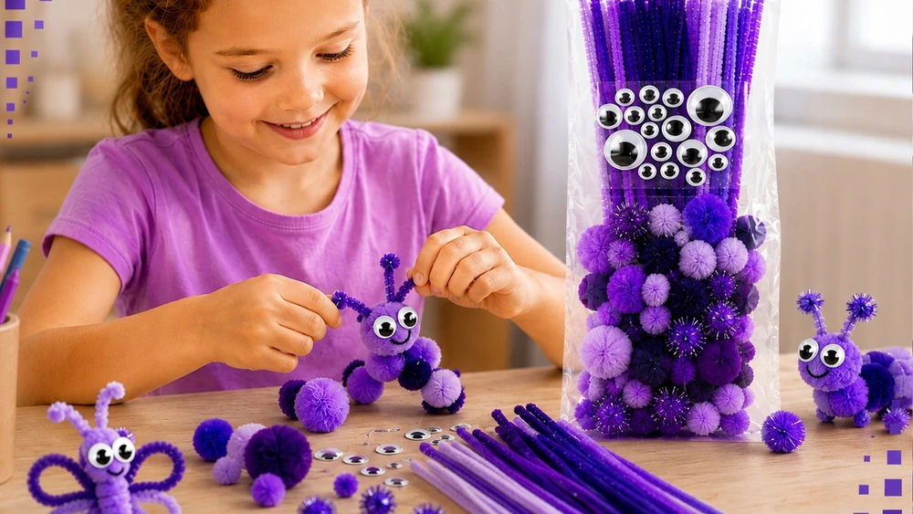 Przydasiepl Rinkinys KREATYWNY DRUTY SZENILOWE POMPONY RUCHOME OCZY OCZKA DRUCIKI