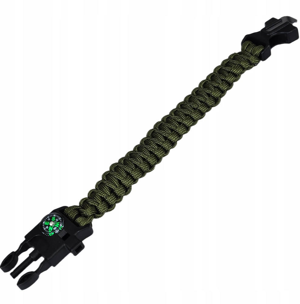 Przydasiepl SURVIVAL BRANCHLET 5in1 PARACORD COMPASS žalias