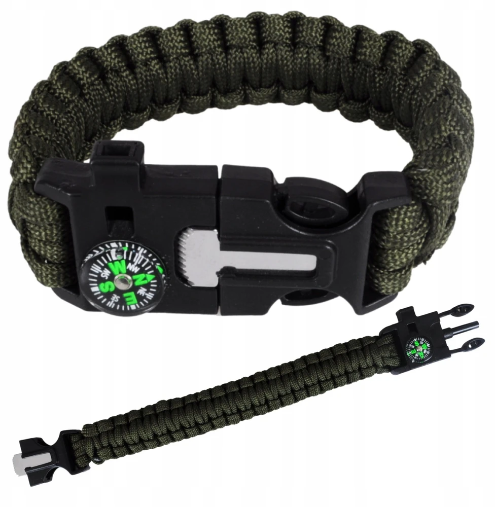 Przydasiepl SURVIVAL BRANCHLET 5in1 PARACORD COMPASS žalias